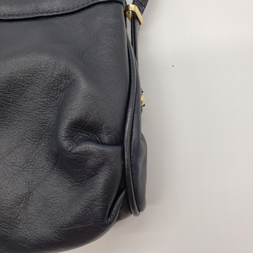 VINTAGE women dark navy blue bag crossbody soft leather 3 compartments lined - Picture 4 of 14